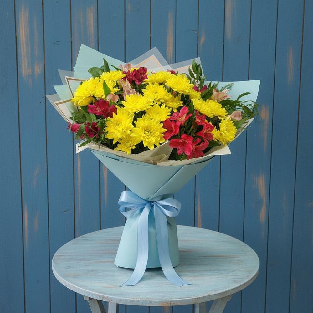 Букет цветов из: Альстромерии и Хризантемы в Ленинауле