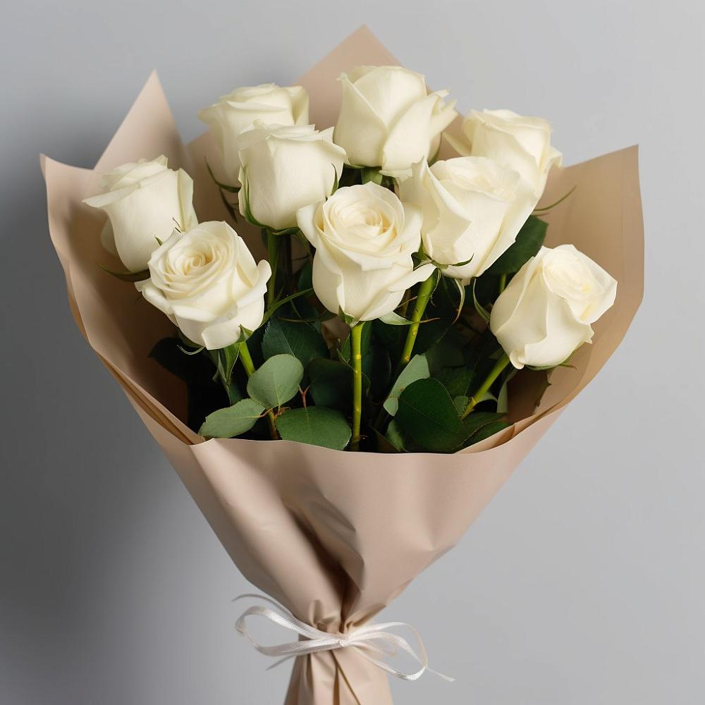 Букет 9 Белых роз Эдлесс Лав в Ленинауле