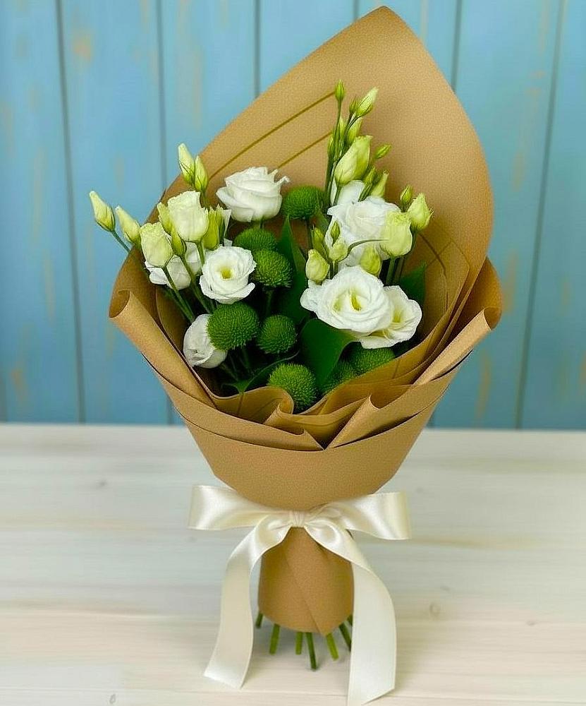 Букет цветов из: Хризантемы и Лизиантусы в Ленинауле