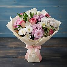 Букет цветов из:  Хризантемы, Альстромерии и Розы в Ленинауле