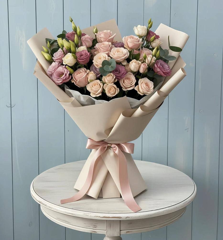 Букет цветов из: Розы и Лизиантусы в Ленинауле