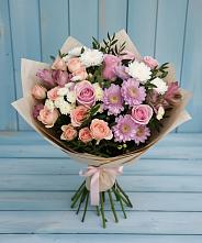 Букет цветов из:  Хризантемы, Розы и Альстромерии в Ленинауле