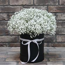 Цветочная композиция из Гипсофила в шляпной коробке в Ленинауле