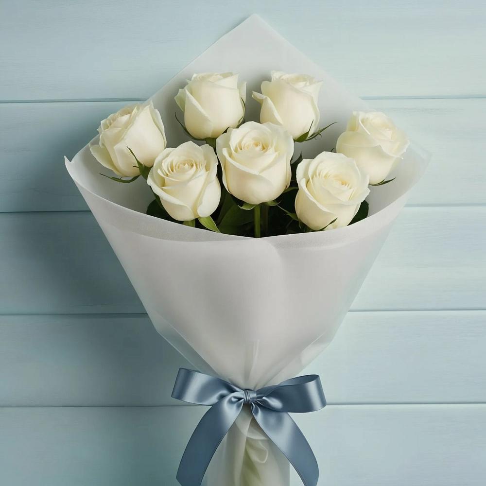 Букет 7 Белых роз Эдлесс Лав в Ленинауле